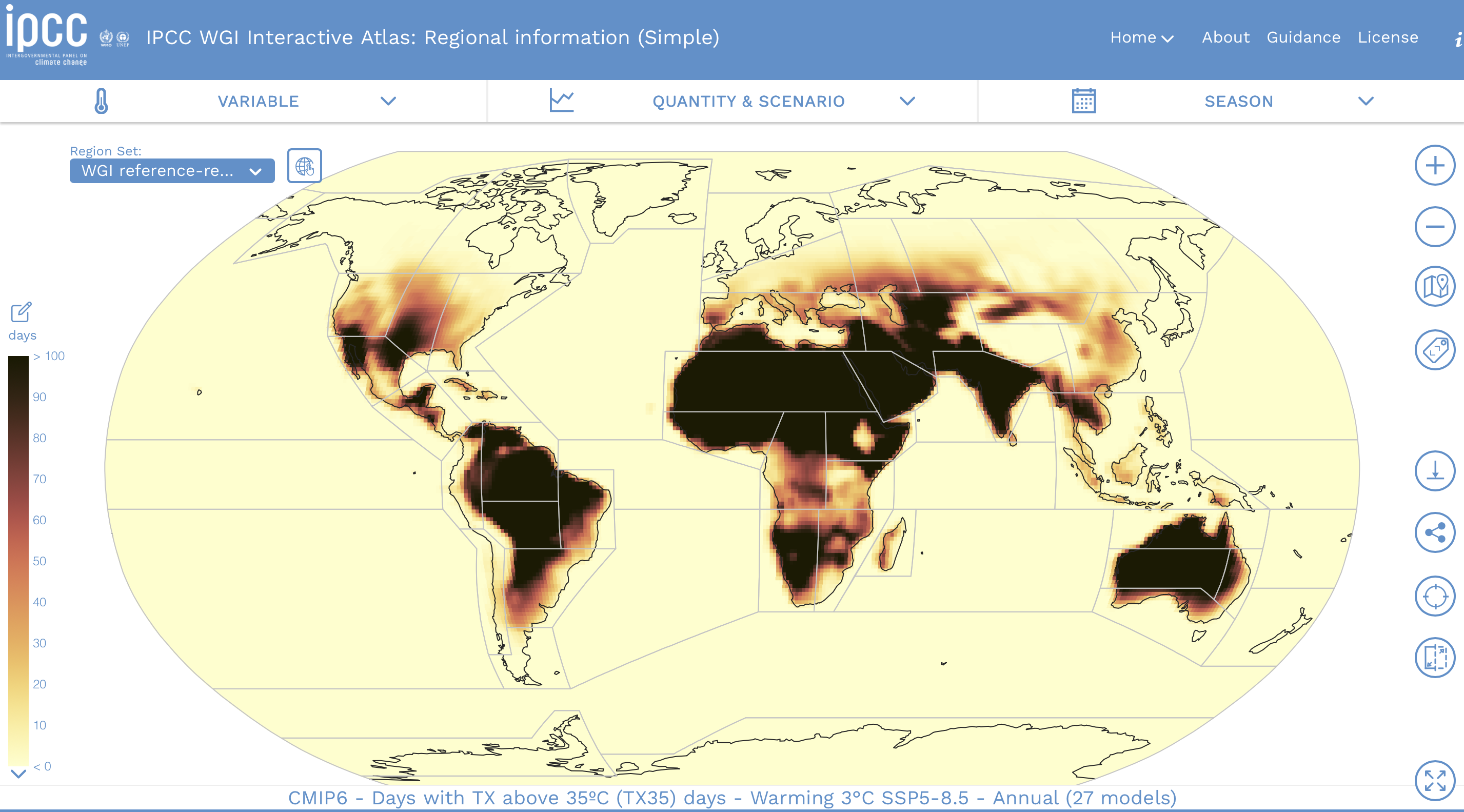 IPCC map showing wet bulb temperatures